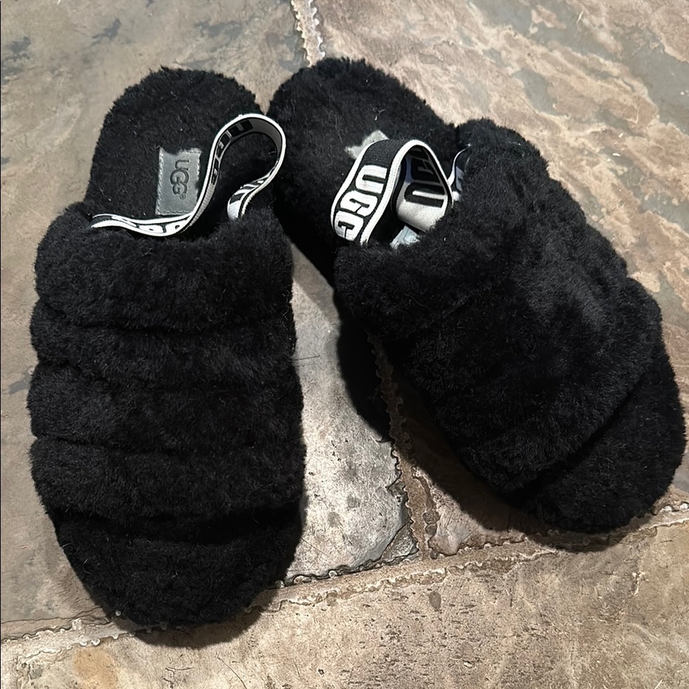 UGG Black Plush Slippers
